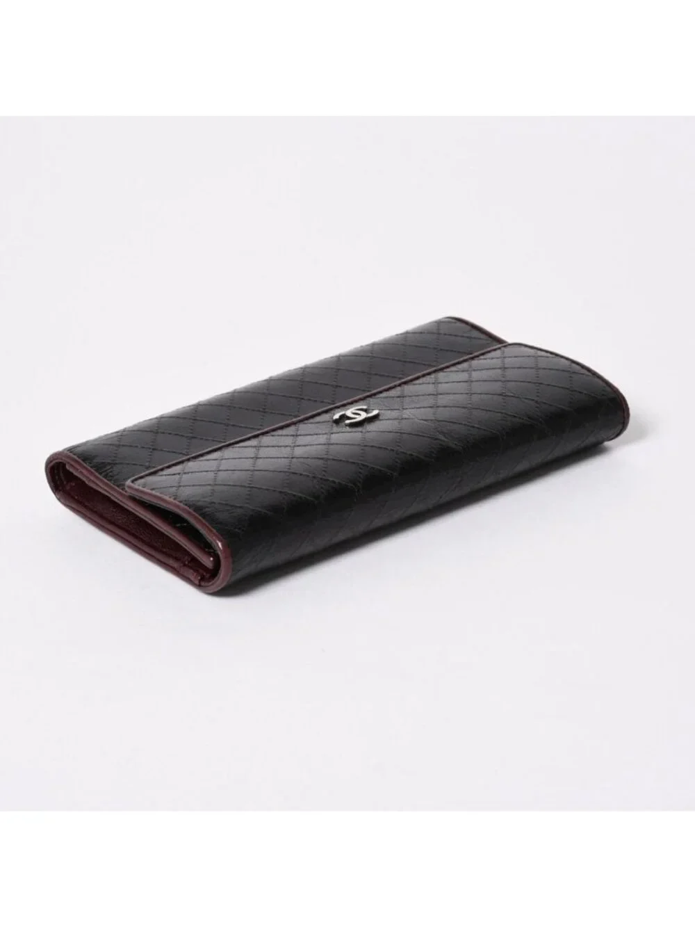 Chanel Bicolor Wallet CC Logo Calfskin Black Bordeaux Silver